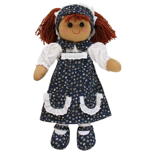 Dark Blue Floral Cord Print Dress Rag Doll - 40cm