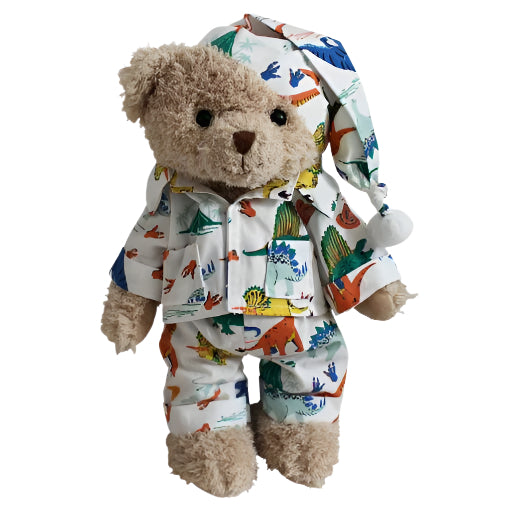Colourful Dinosaur Pyjamas & Nightcap Teddy Bear