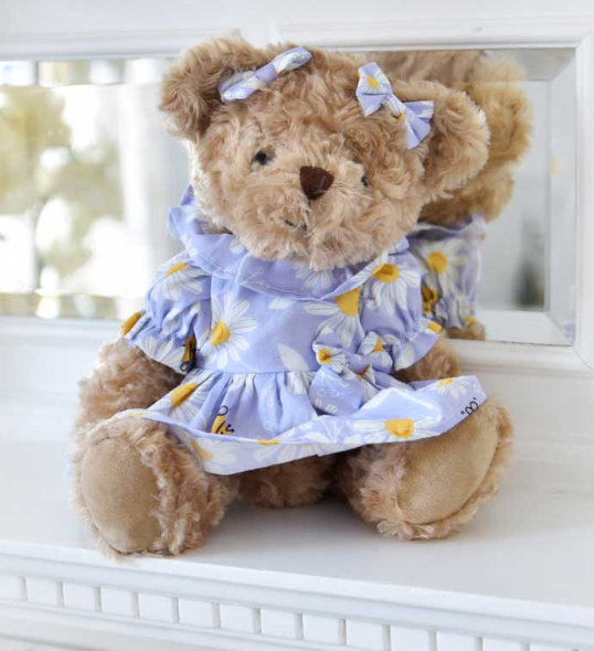 Teddy Bear - Lilac Dress with Daisies and Bee