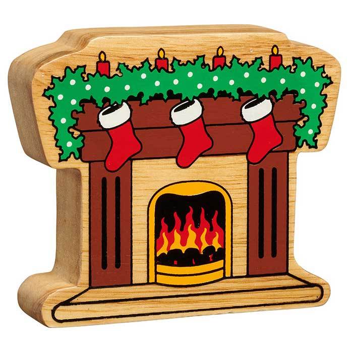 Wooden Figure - Christmas Fireplace with Stockings