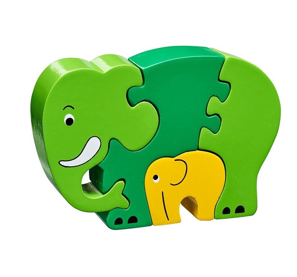 Easy Four Piece Elephant and Baby Wooden Jigsaw - Green