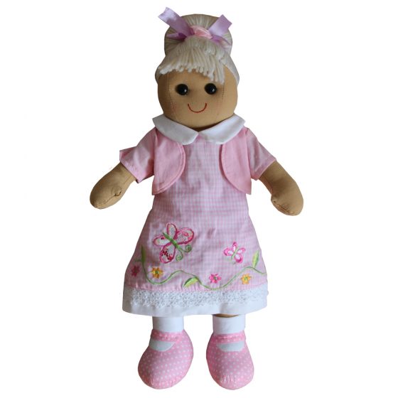 Pink Butterfly Embroidered Dress Rag Doll - 40cm